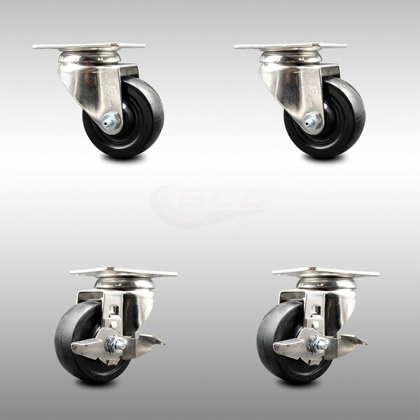 Service Caster 3 Inch 316SS Soft Rubber Wheel Swivel Top Plate Caster Brakes SCC, 2PK SCC-SS31620S314-SRS-2-TLB-2 - main